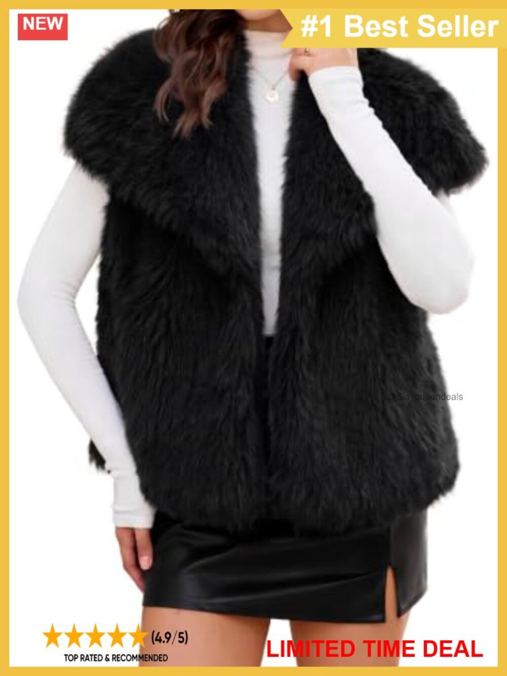 Faux Fur Vest Sleeveless Snap Button Winter Layering Coat